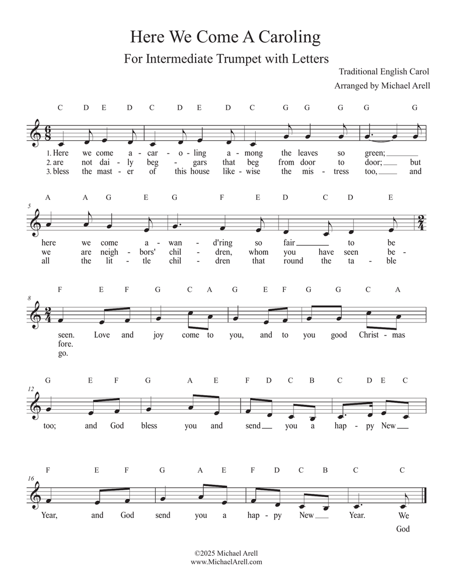 Here We Come A Caroling for Trumpet C Trumpet scores gallery preview page 1