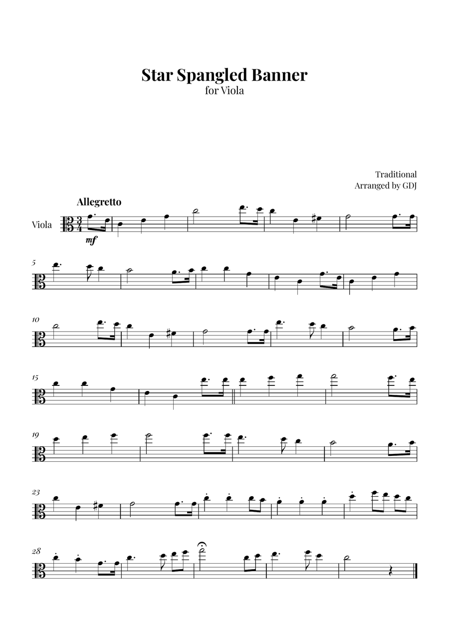 Star Spangled Banner Viola Solo scores gallery preview page 1