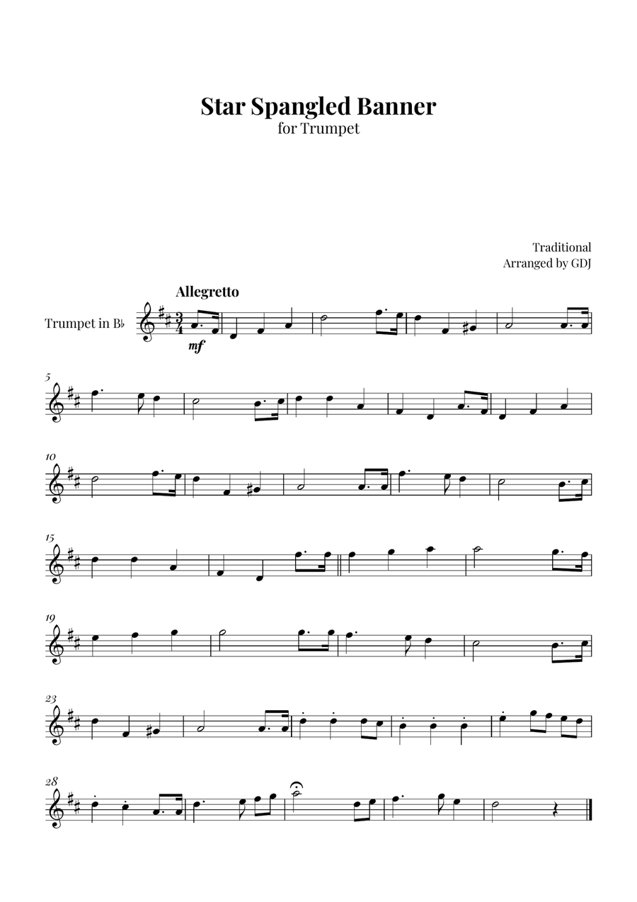 Star Spangled Banner B-Flat Trumpet scores gallery preview page 1