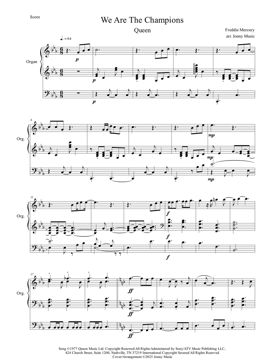 We Are The Champions Organ Solo scores gallery preview page 2
