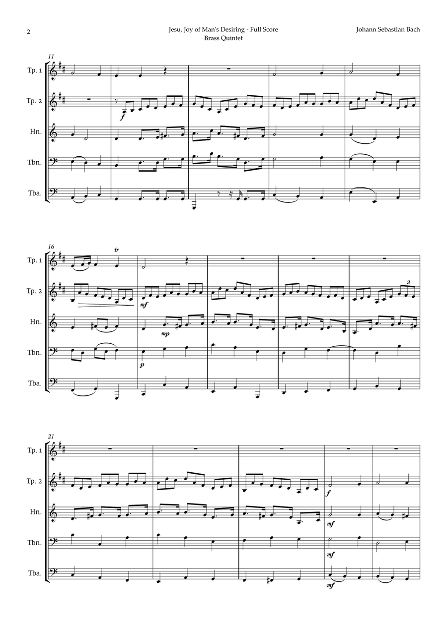 Jesu, Joy of Man's Desiring by Bach for Brass Quintet Brass Quintet scores gallery preview page 2
