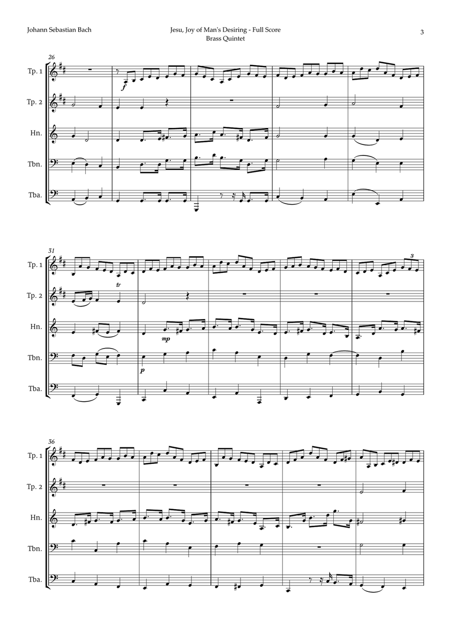 Jesu, Joy of Man's Desiring by Bach for Brass Quintet Brass Quintet scores gallery preview page 3