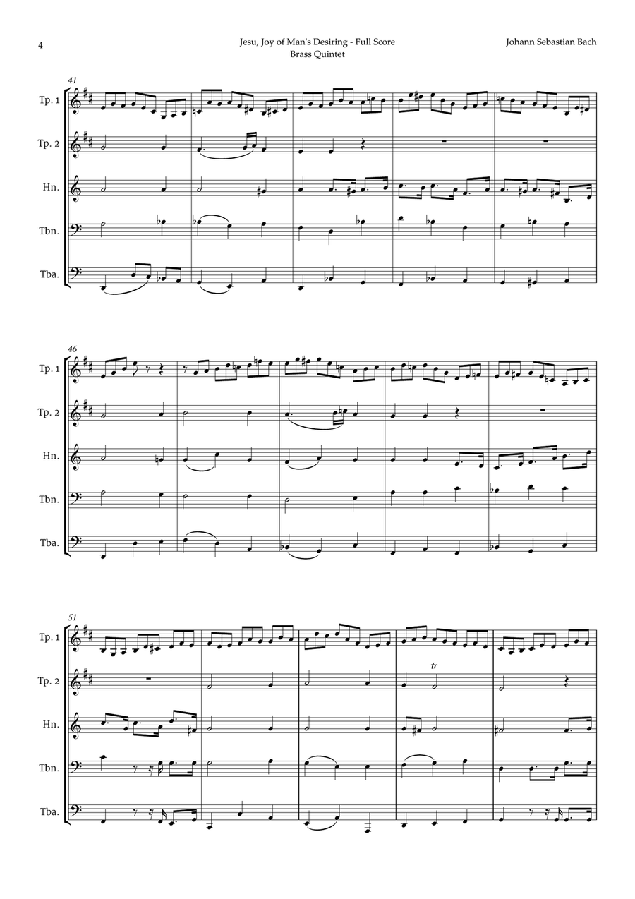 Jesu, Joy of Man's Desiring by Bach for Brass Quintet Brass Quintet scores gallery preview page 4