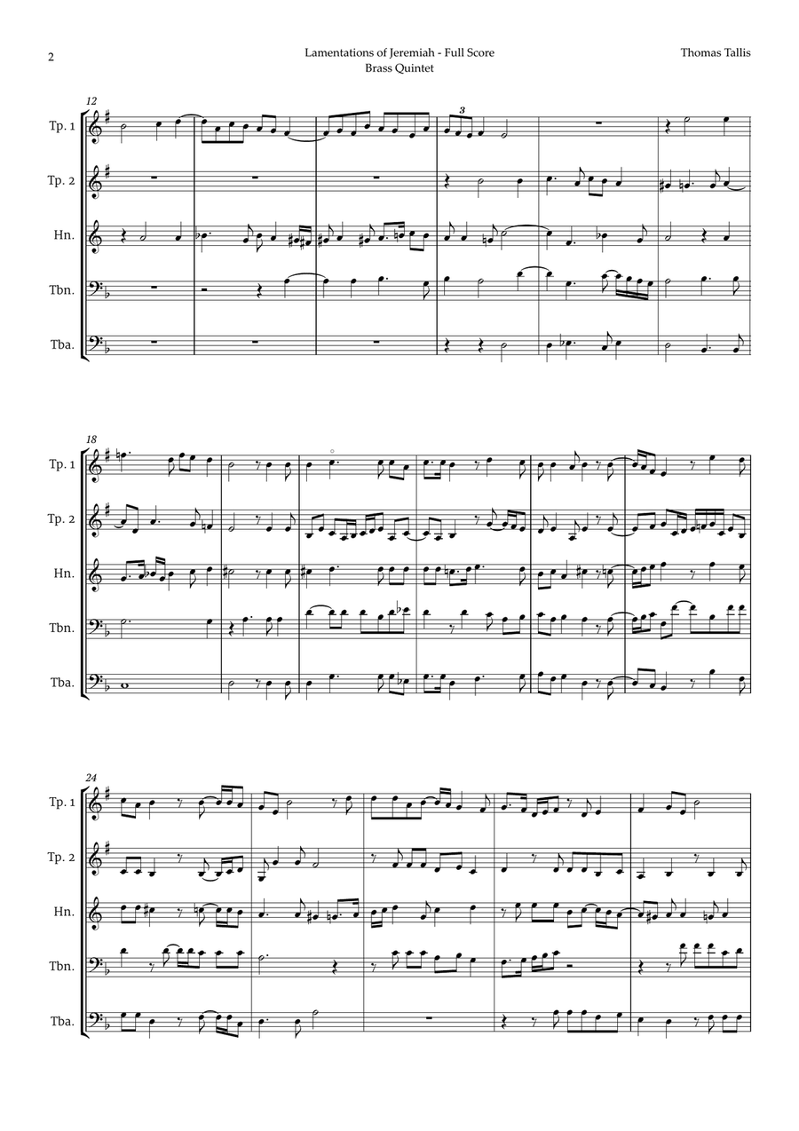 Lamentations of Jeremiah by Thomas Tallis for Brass Quintet Brass Quintet scores gallery preview page 2