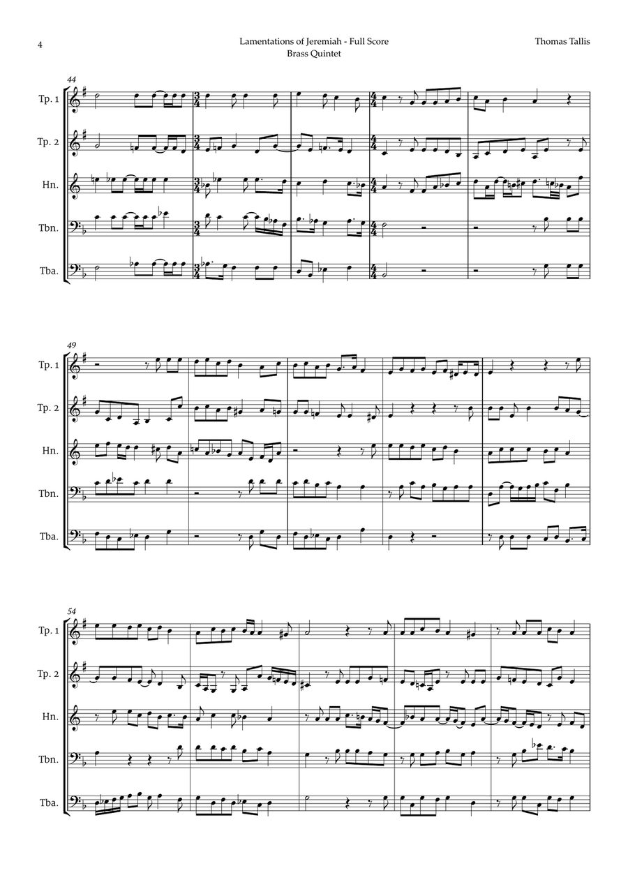 Lamentations of Jeremiah by Thomas Tallis for Brass Quintet Brass Quintet scores gallery preview page 4