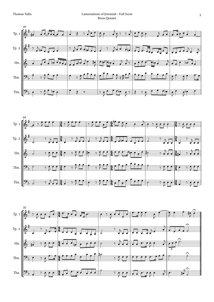 Lamentations of Jeremiah by Thomas Tallis for Brass Quintet Brass Quintet scores gallery preview page 5