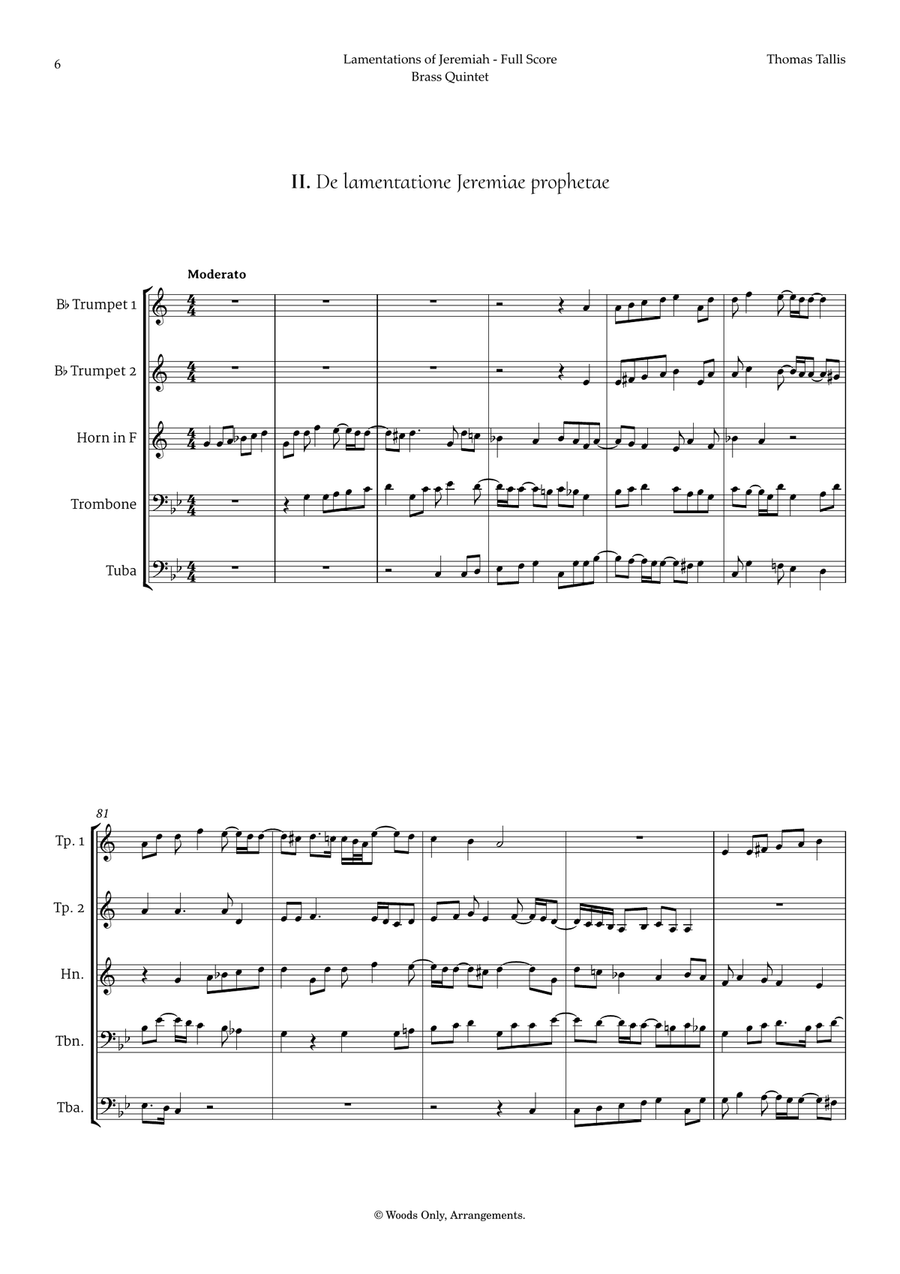 Lamentations of Jeremiah by Thomas Tallis for Brass Quintet Brass Quintet scores gallery preview page 6