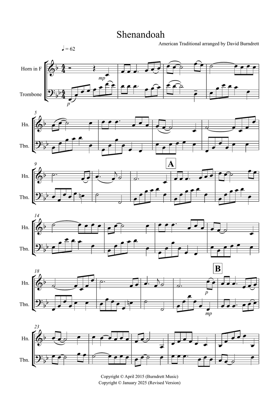 Shenandoah for Horn and Trombone Duet Brass Duet scores gallery preview page 1