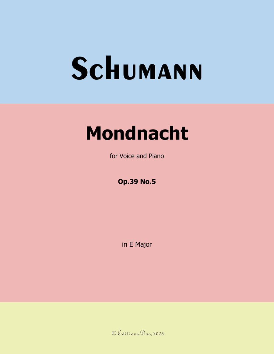 Mondnacht, by Schumann, Op.39 No.5, in E Major Piano, Vocal scores gallery preview page 1