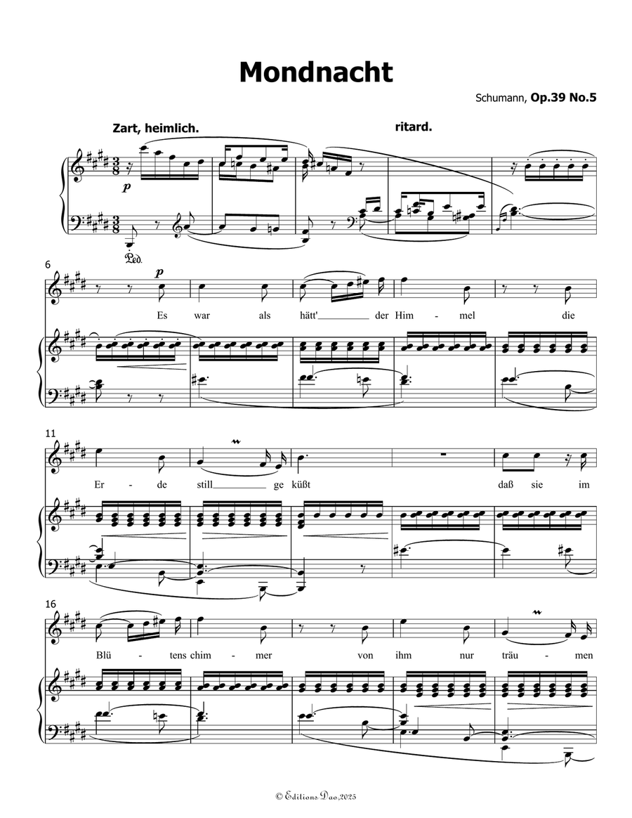Mondnacht, by Schumann, Op.39 No.5, in E Major Piano, Vocal scores gallery preview page 3