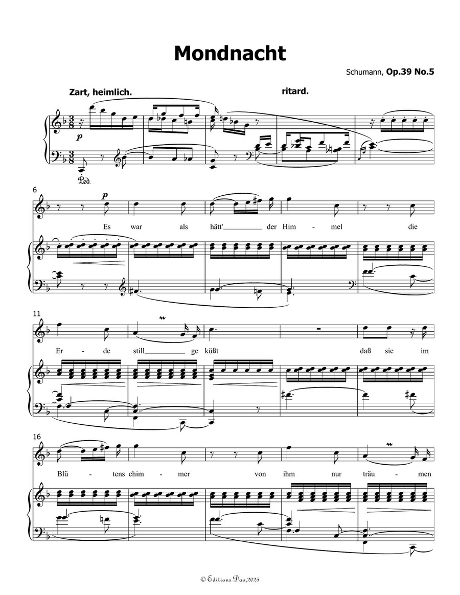 Mondnacht, by Schumann, Op.39 No.5, in F Major Piano, Vocal scores gallery preview page 3