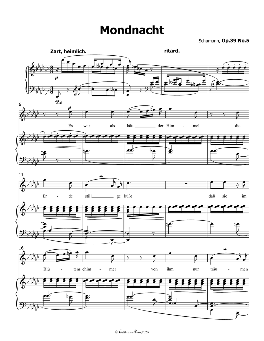 Mondnacht, by Schumann, Op.39 No.5, in G flat Major Piano, Vocal scores gallery preview page 3