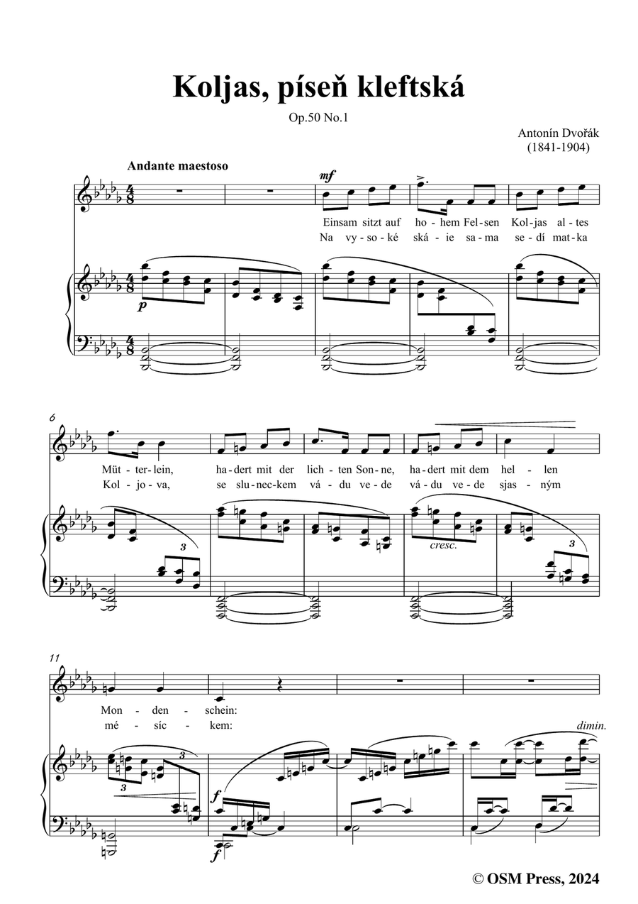A. Dvořák-Koljas,píseň kleftská,in b flat minor Piano, Vocal scores gallery preview page 3
