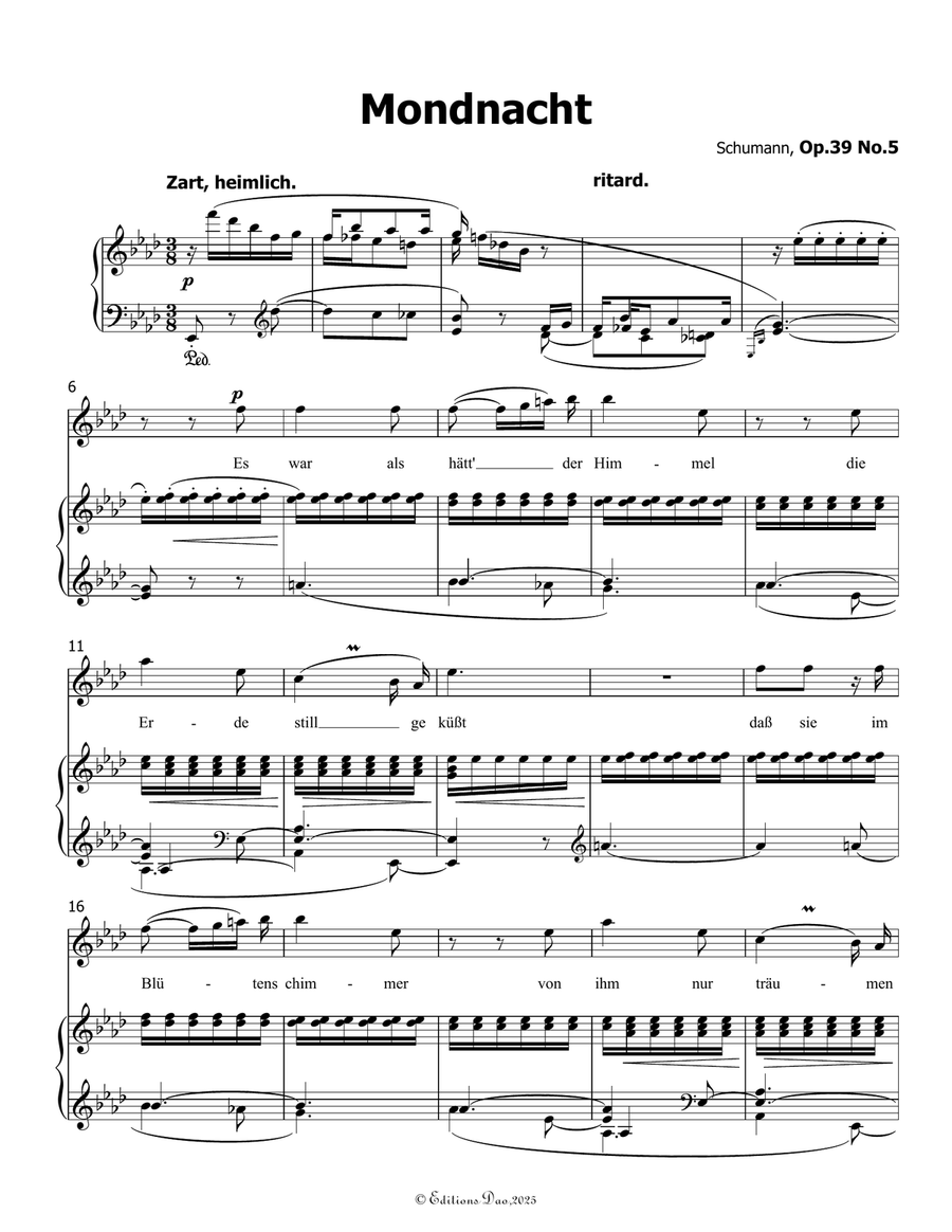Mondnacht, by Schumann, Op.39 No.5, in A flat Major Piano, Vocal scores gallery preview page 3