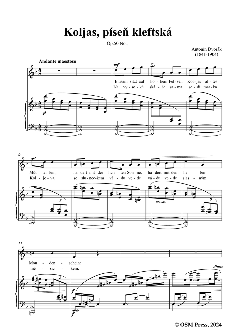 A. Dvořák-Koljas,píseň kleftská,in d minor Piano, Vocal scores gallery preview page 3