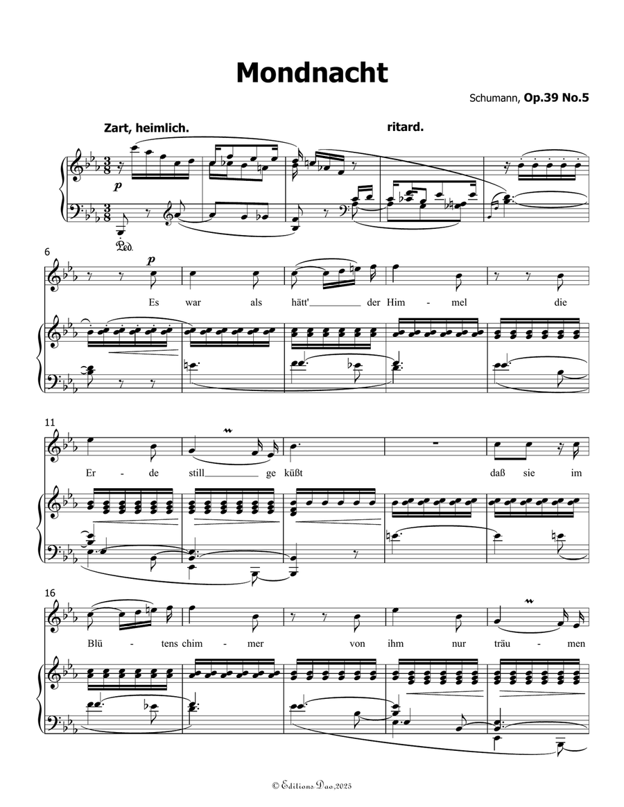 Mondnacht, by Schumann, Op.39 No.5, in E flat Major Piano, Vocal scores gallery preview page 3