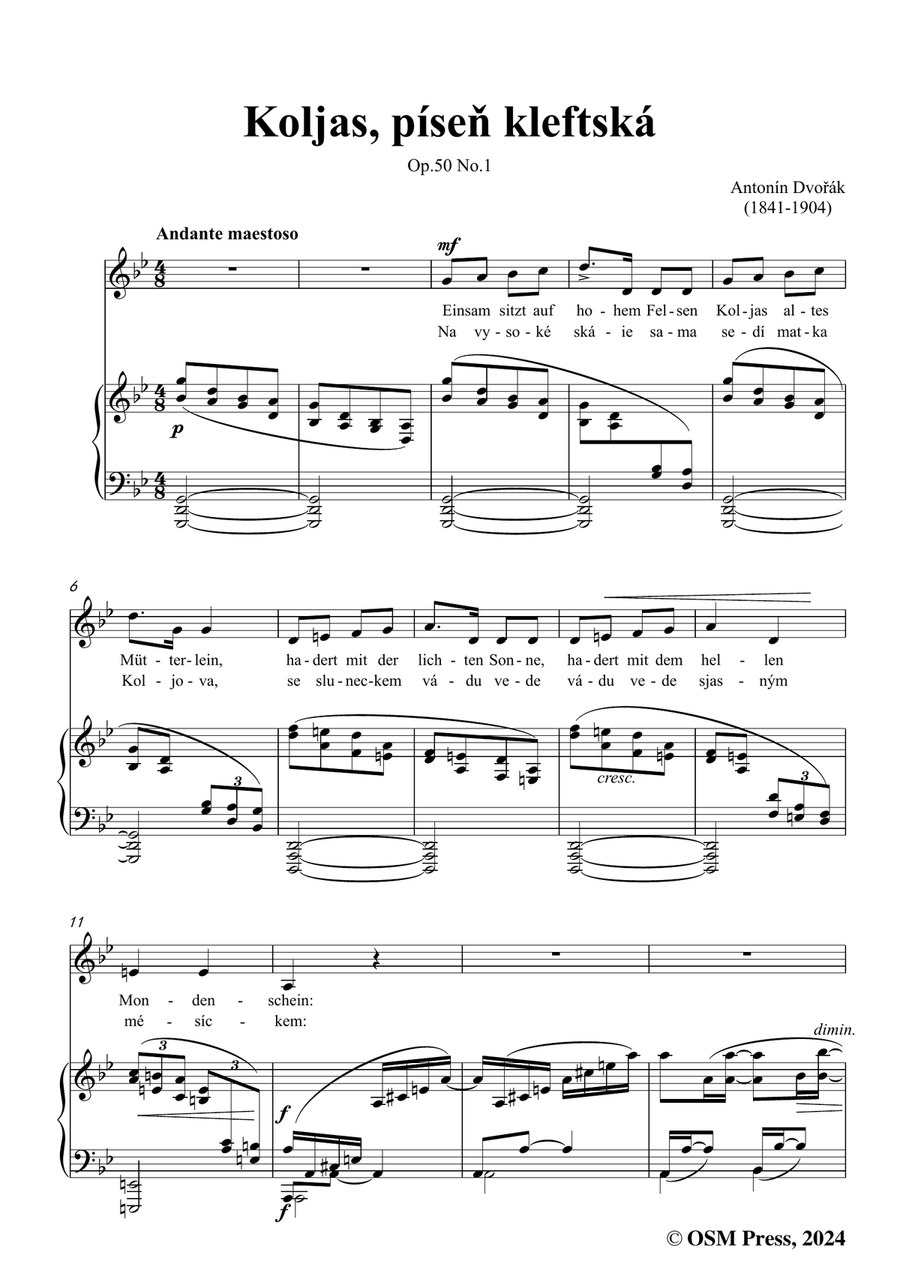 A. Dvořák-Koljas,píseň kleftská,in g minor Piano, Vocal scores gallery preview page 3