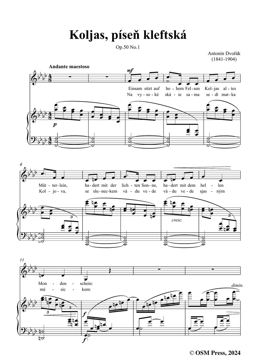A. Dvořák-Koljas,píseň kleftská,in f minor Piano, Vocal scores gallery preview page 3