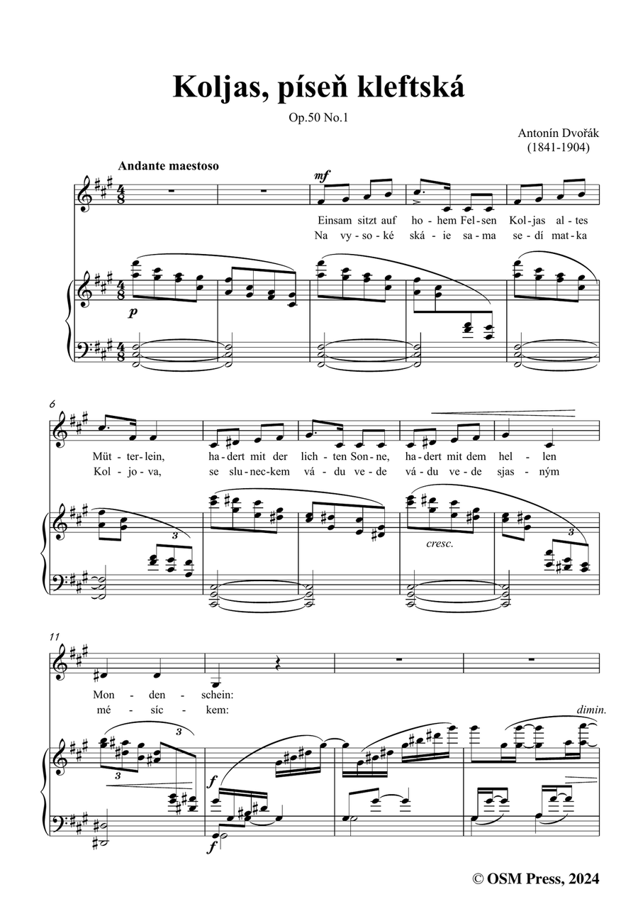 A. Dvořák-Koljas,píseň kleftská,in f sharp minor Piano, Vocal scores gallery preview page 3