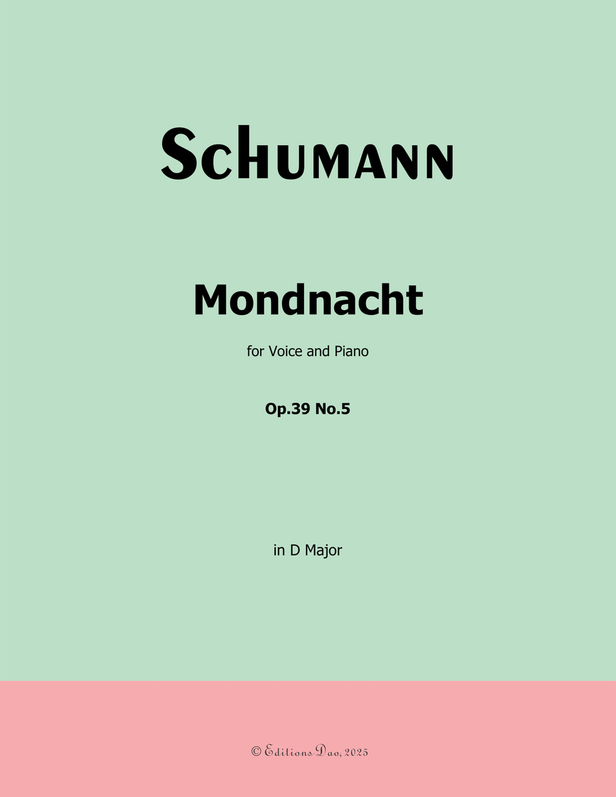 Mondnacht, by Schumann, Op.39 No.5, in D Major Piano, Vocal scores gallery preview page 1