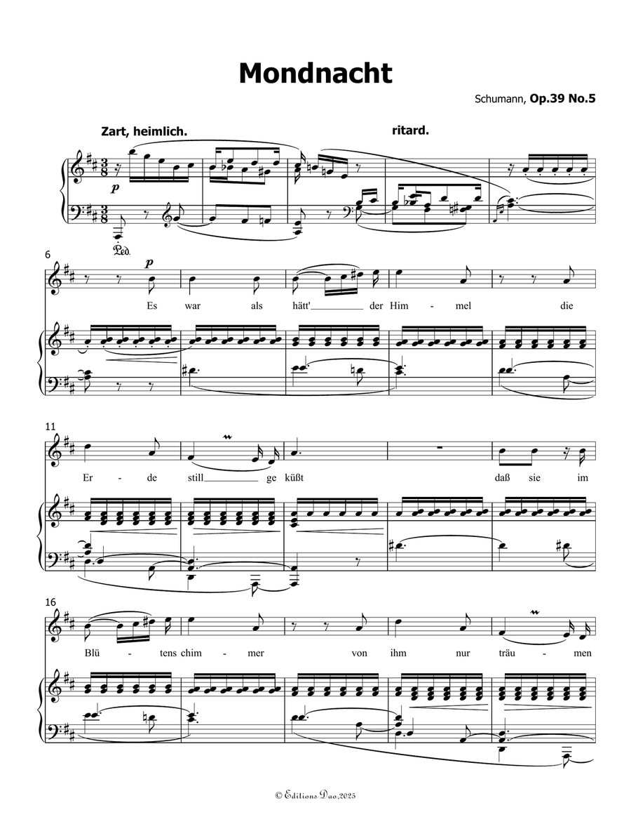 Mondnacht, by Schumann, Op.39 No.5, in D Major Piano, Vocal scores gallery preview page 3