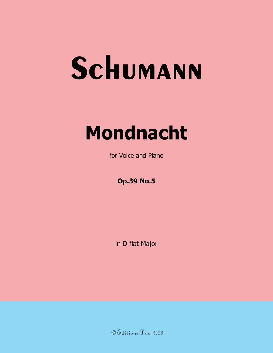 Mondnacht, by Schumann, Op.39 No.5, in D flat Major Piano, Vocal scores gallery preview page 1