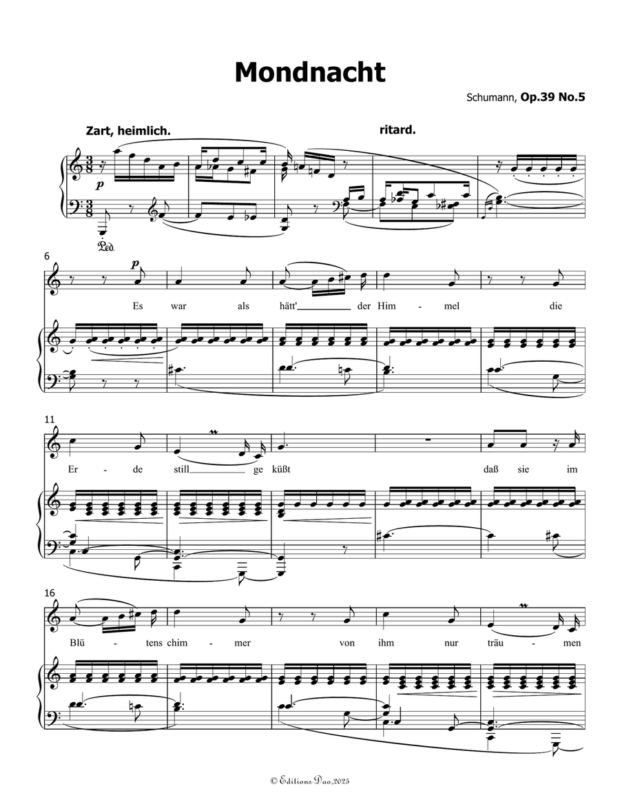 Mondnacht, by Schumann, Op.39 No.5, in C Major Piano, Vocal scores gallery preview page 3