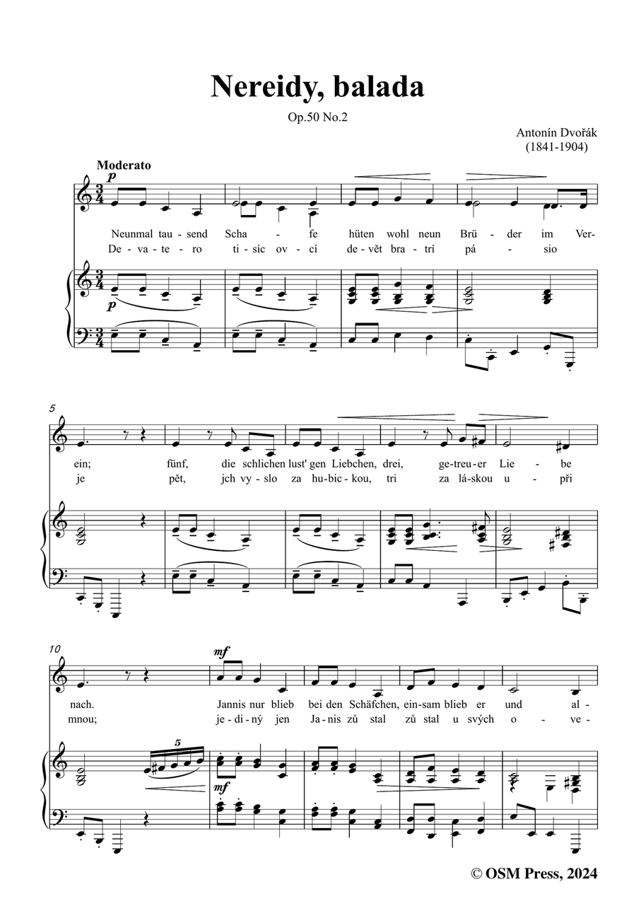 A. Dvořák-Nereidy,balada,in a minor Piano, Vocal scores gallery preview page 3