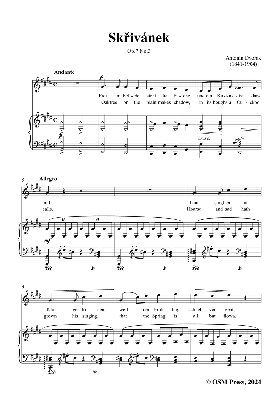 A. Dvořák-Skřivánek(The Lark),in c sharp minor Piano, Vocal scores gallery preview page 3