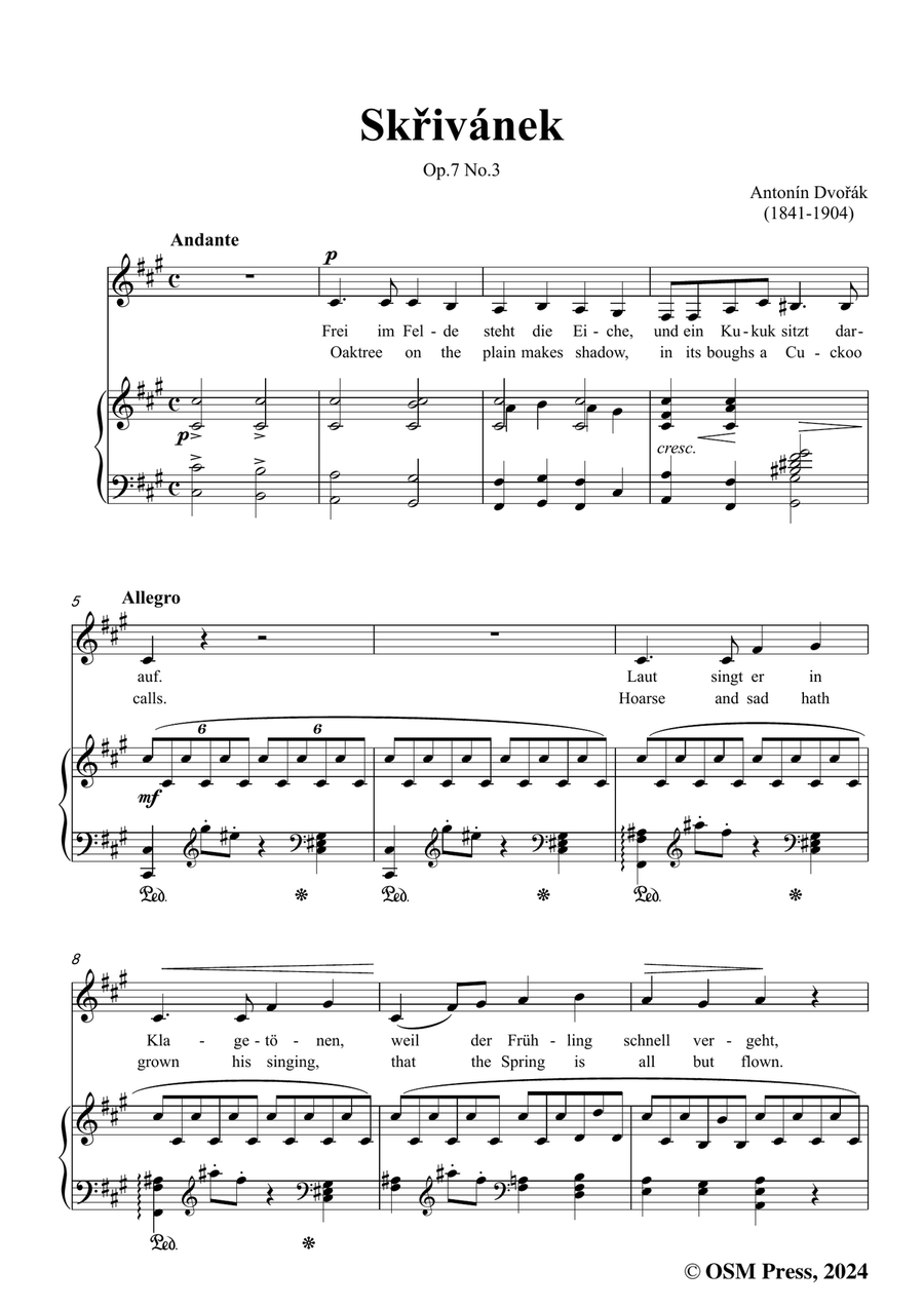 A. Dvořák-Skřivánek(The Lark),in f sharp minor Piano, Vocal scores gallery preview page 3