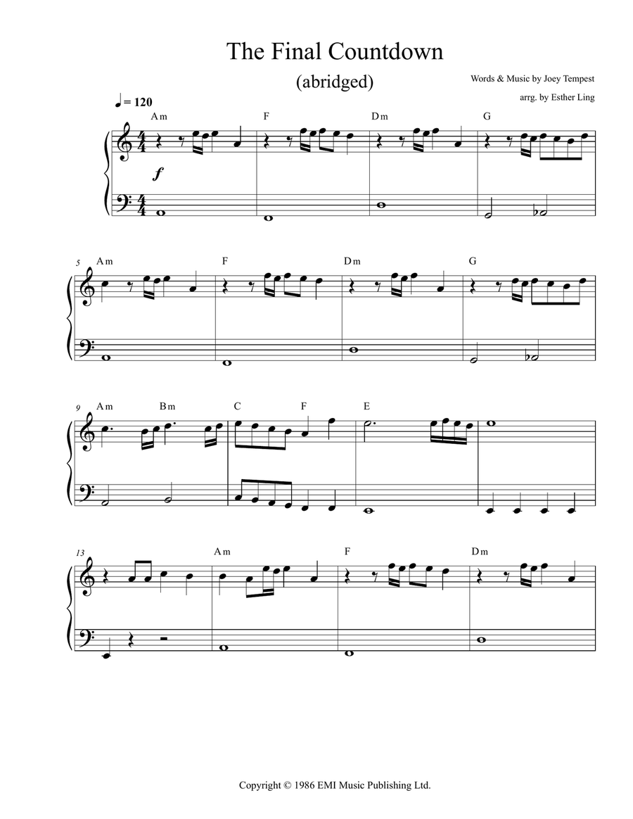 Final Countdown Final Countdown Easy Piano scores gallery preview page 1