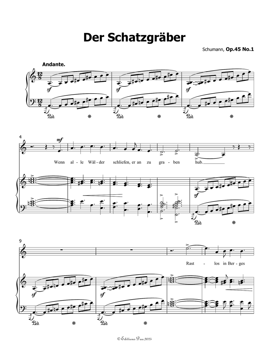 Der Schatzgräber, by Schumann, Op.45 No.1, in a minor Piano, Vocal scores gallery preview page 3