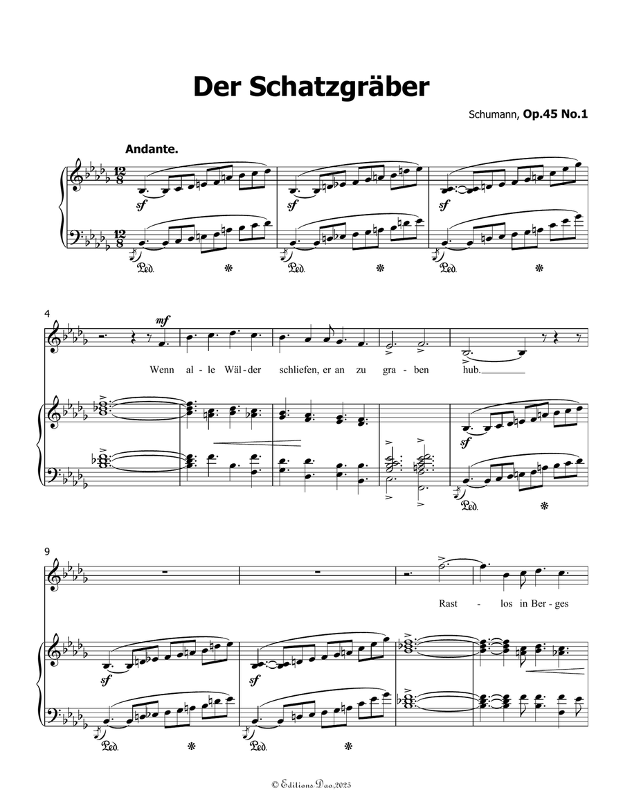 Der Schatzgräber, by Schumann, Op.45 No.1, in b flat minor Piano, Vocal scores gallery preview page 3