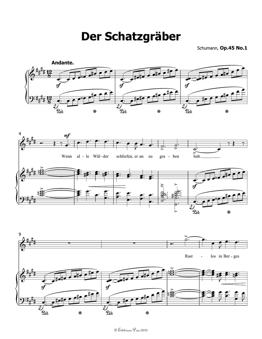 Der Schatzgräber, by Schumann, Op.45 No.1, in c sharp minor Piano, Vocal scores gallery preview page 3