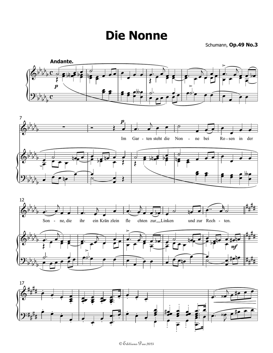 Die Nonne, by Schumann, Op.49 No.3, in D flat Major Piano, Vocal scores gallery preview page 3