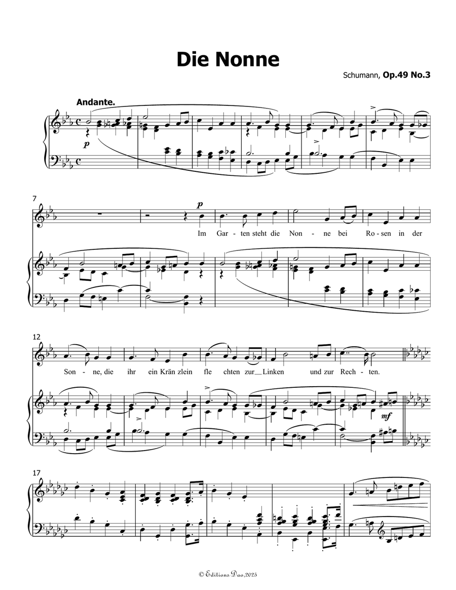 Die Nonne, by Schumann, Op.49 No.3, in E flat Major Piano, Vocal scores gallery preview page 3
