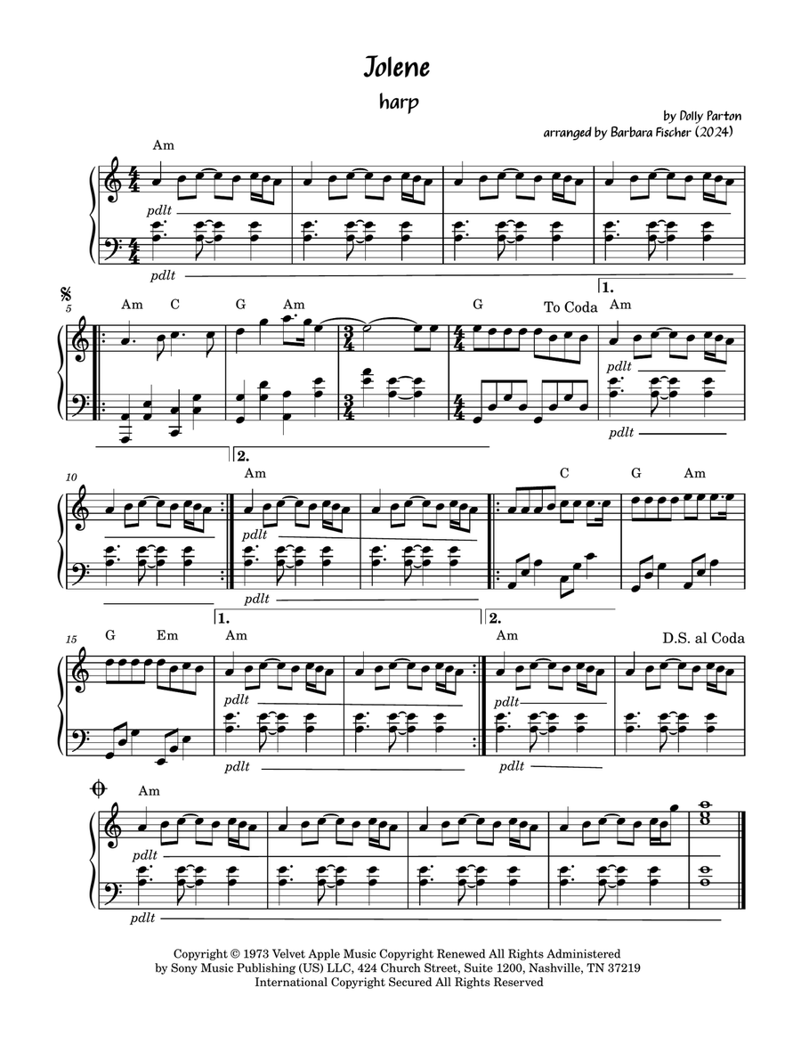 Jolene Jolene Harp scores gallery preview page 1