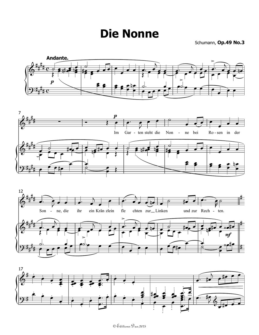 Die Nonne, by Schumann, Op.49 No.3, in E Major Piano, Vocal scores gallery preview page 3