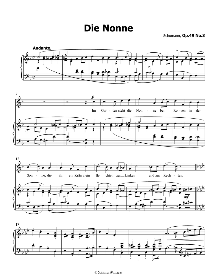 Die Nonne, by Schumann, Op.49 No.3, in F Major Piano, Vocal scores gallery preview page 3