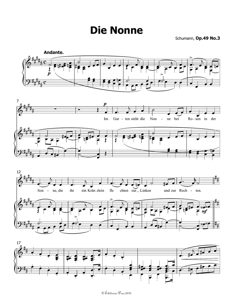 Die Nonne, by Schumann, Op.49 No.3, in B Major Piano, Vocal scores gallery preview page 3