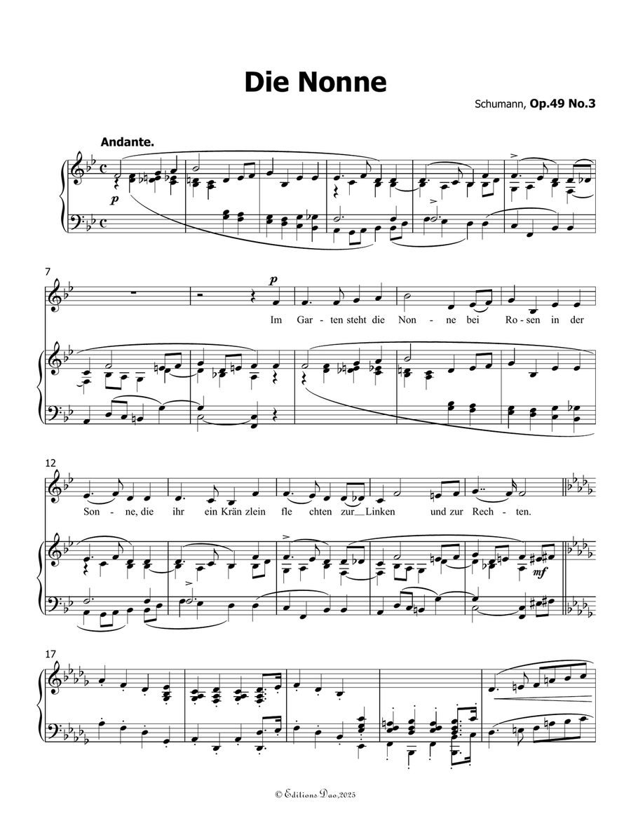 Die Nonne, by Schumann, Op.49 No.3, in B flat Major Piano, Vocal scores gallery preview page 3