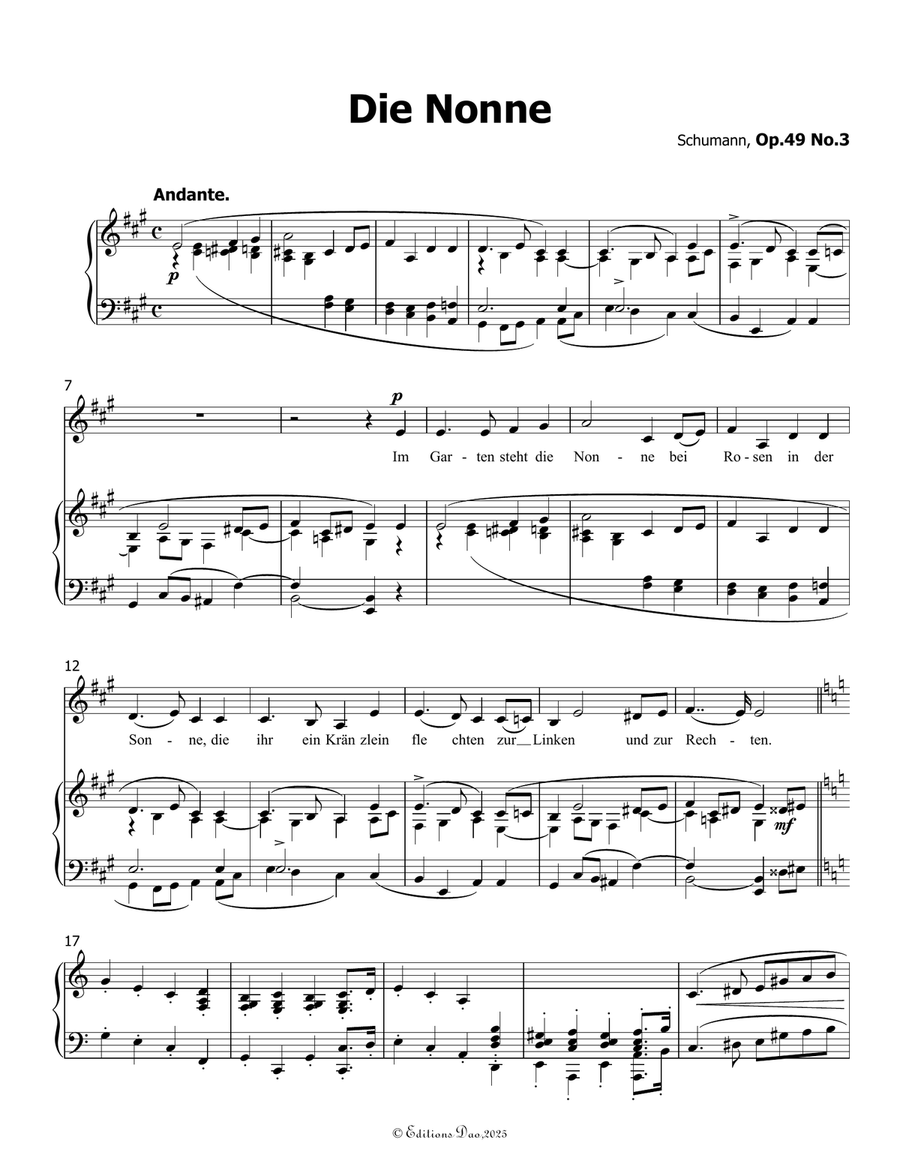 Die Nonne, by Schumann, Op.49 No.3, in A Major Piano, Vocal scores gallery preview page 3