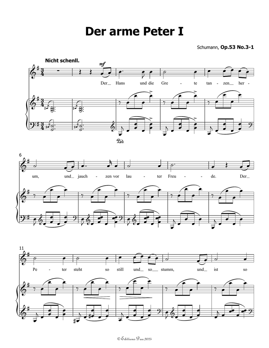 Der arme Peter 1, by Schumann, Op.53 No.3-1, in G Major Piano, Vocal scores gallery preview page 3