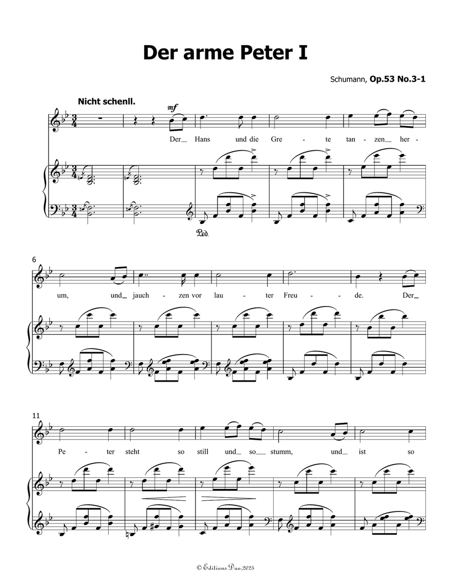 Der arme Peter 1, by Schumann, Op.53 No.3-1, in B flat Major Piano, Vocal scores gallery preview page 3