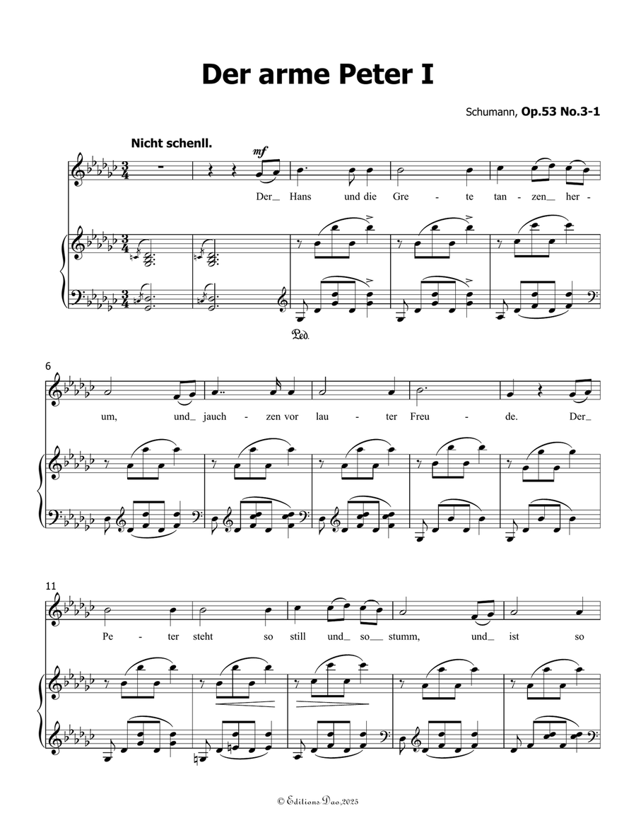 Der arme Peter 1, by Schumann, Op.53 No.3-1, in G flat Major Piano, Vocal scores gallery preview page 3