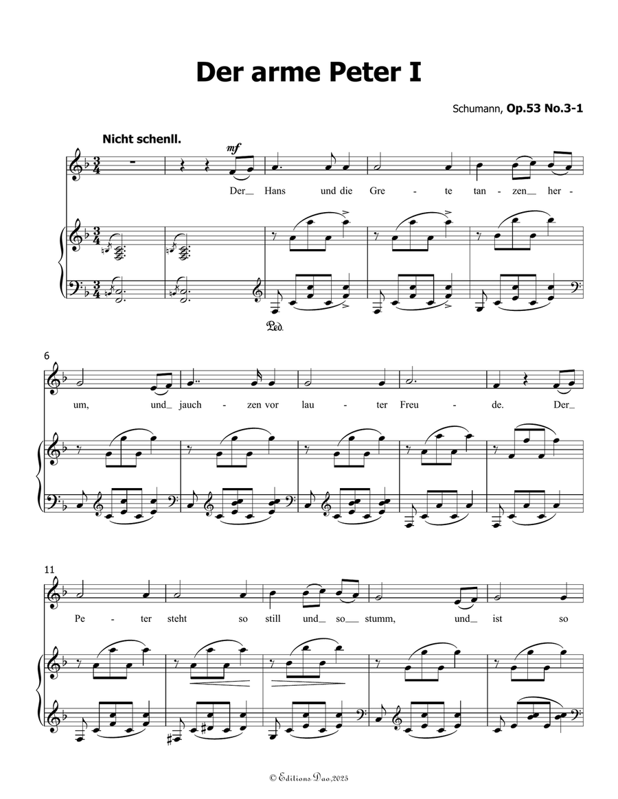 Der arme Peter 1, by Schumann, Op.53 No.3-1, in F Major Piano, Vocal scores gallery preview page 3