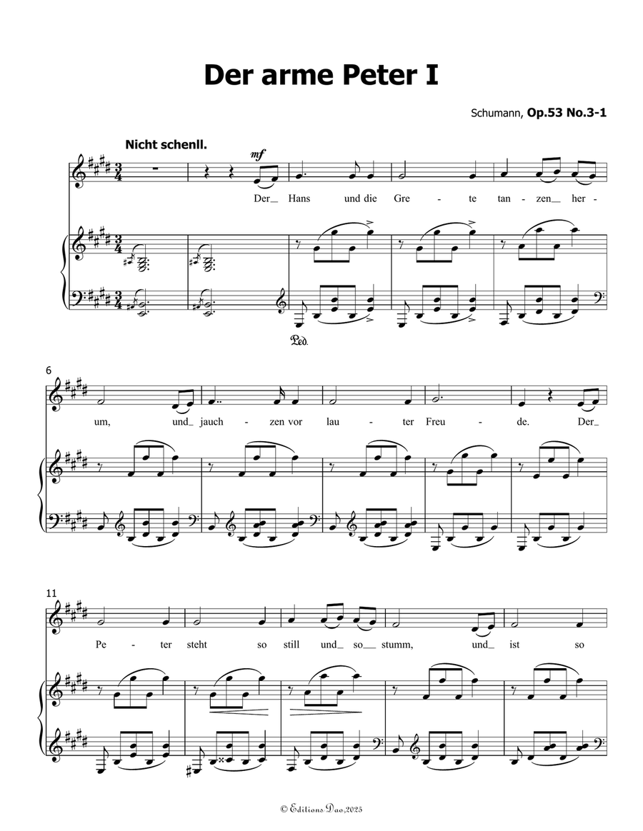 Der arme Peter 1, by Schumann, Op.53 No.3-1, in E Major Piano, Vocal scores gallery preview page 3