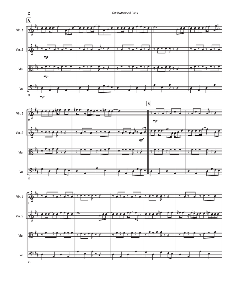 Fat Bottomed Girls Fat Bottomed Girls String Quartet scores gallery preview page 2