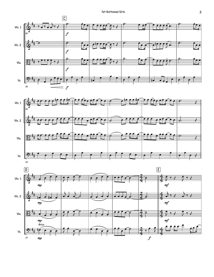 Fat Bottomed Girls Fat Bottomed Girls String Quartet scores gallery preview page 3