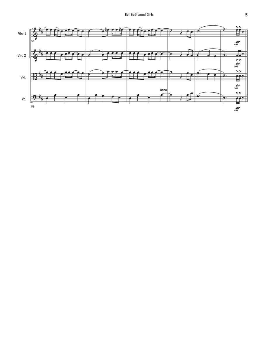 Fat Bottomed Girls Fat Bottomed Girls String Quartet scores gallery preview page 5